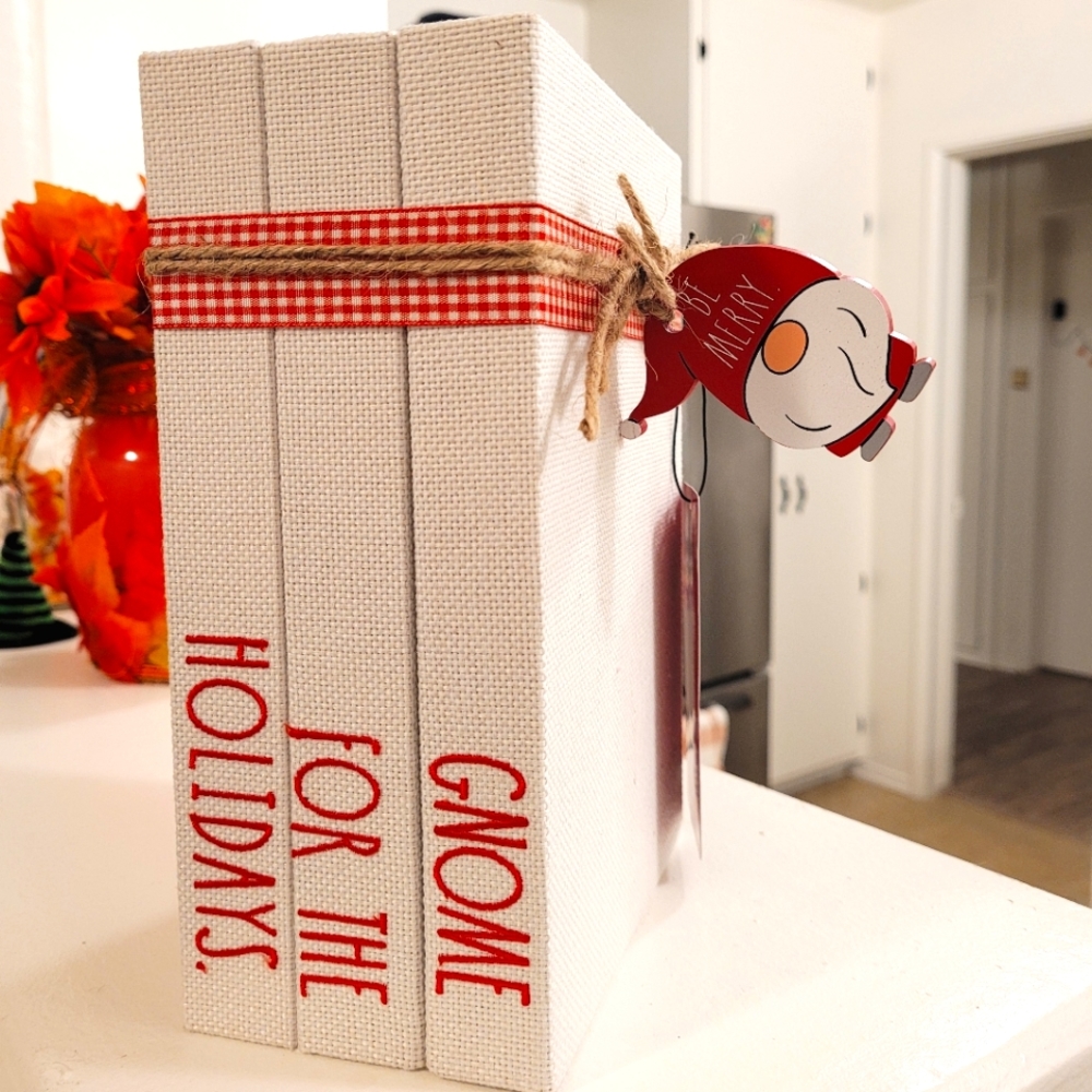 Rae Dunn Gnome For The Holidays Fabric Book Stack NWT 2021